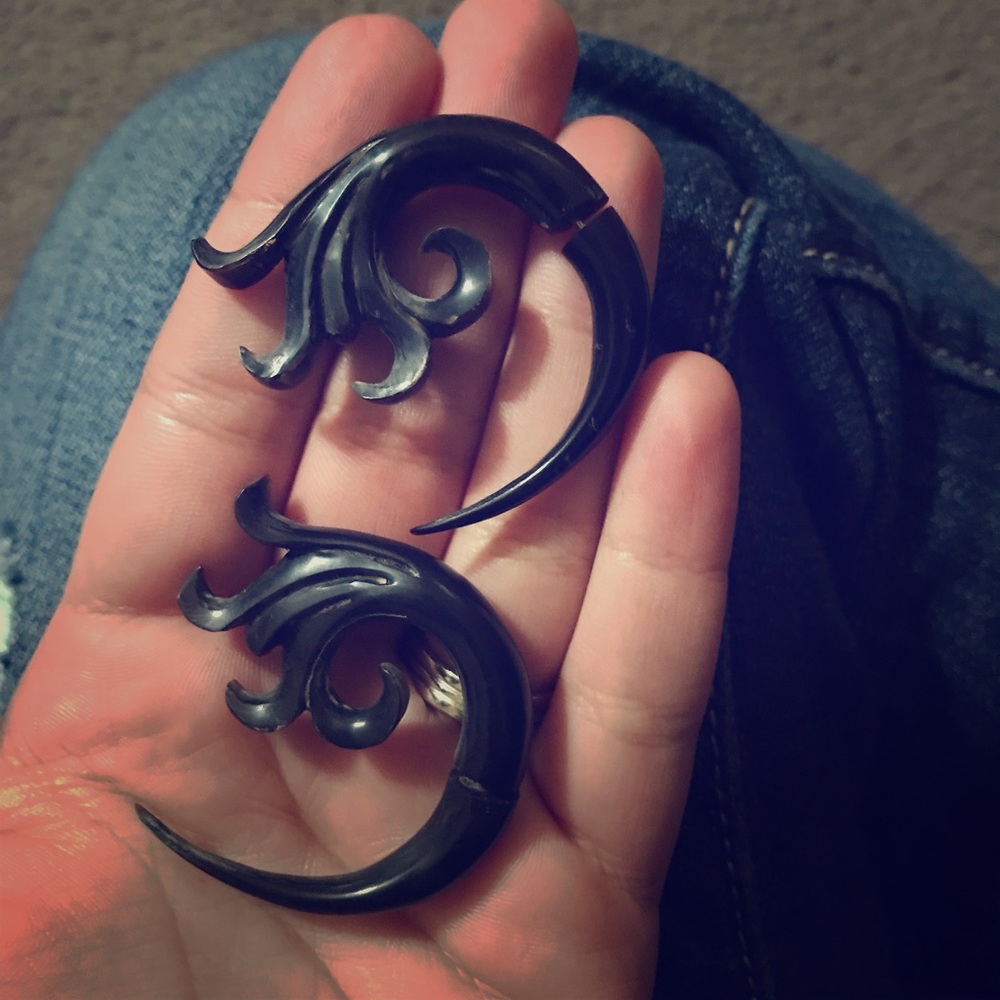 Wooden faux gauge earrings